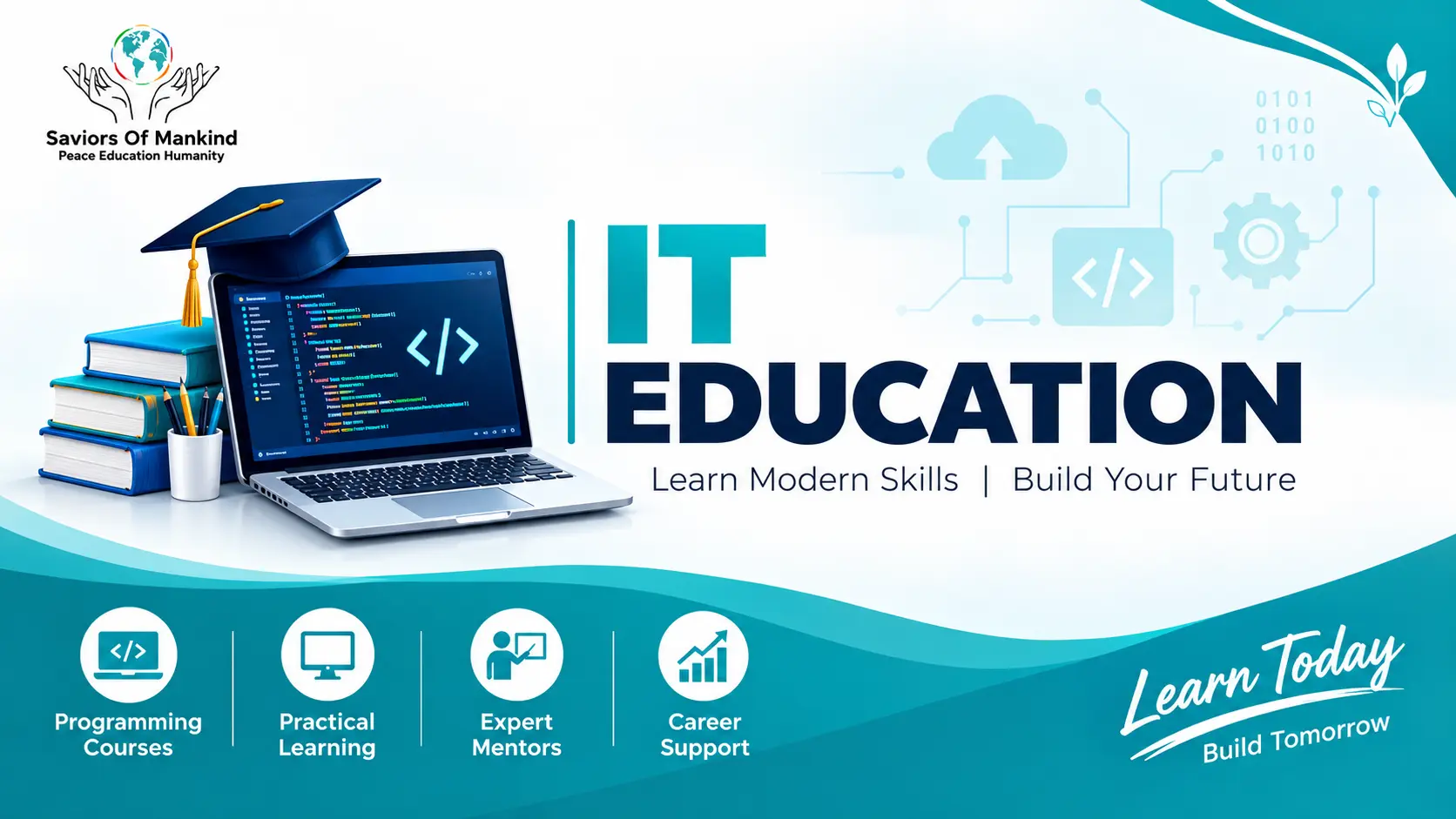 IT education and programming courses banner by Saviors Of Mankind NGO