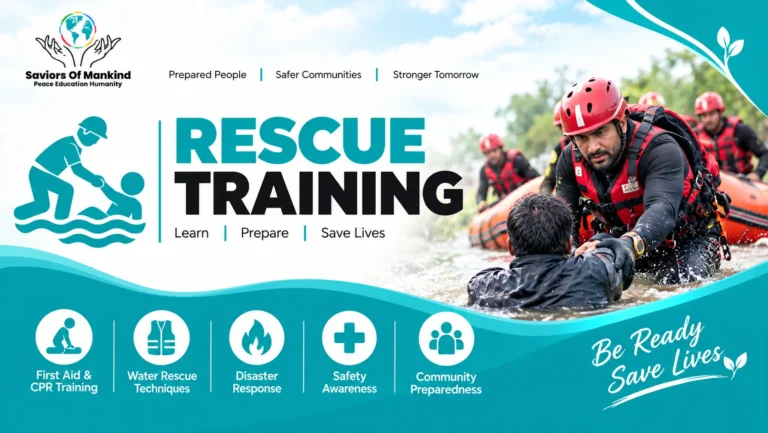 Rescue training by Saviors Of Mankind featuring trained rescuers performing a water rescue and emergency response.