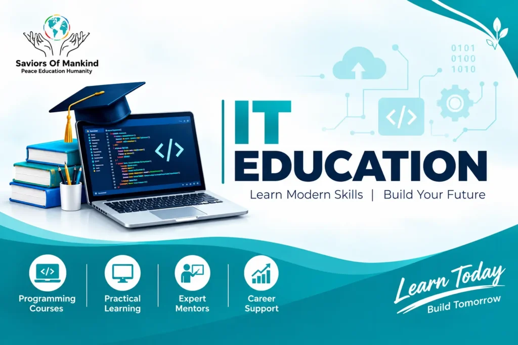 IT education and programming courses banner by Saviors Of Mankind NGO